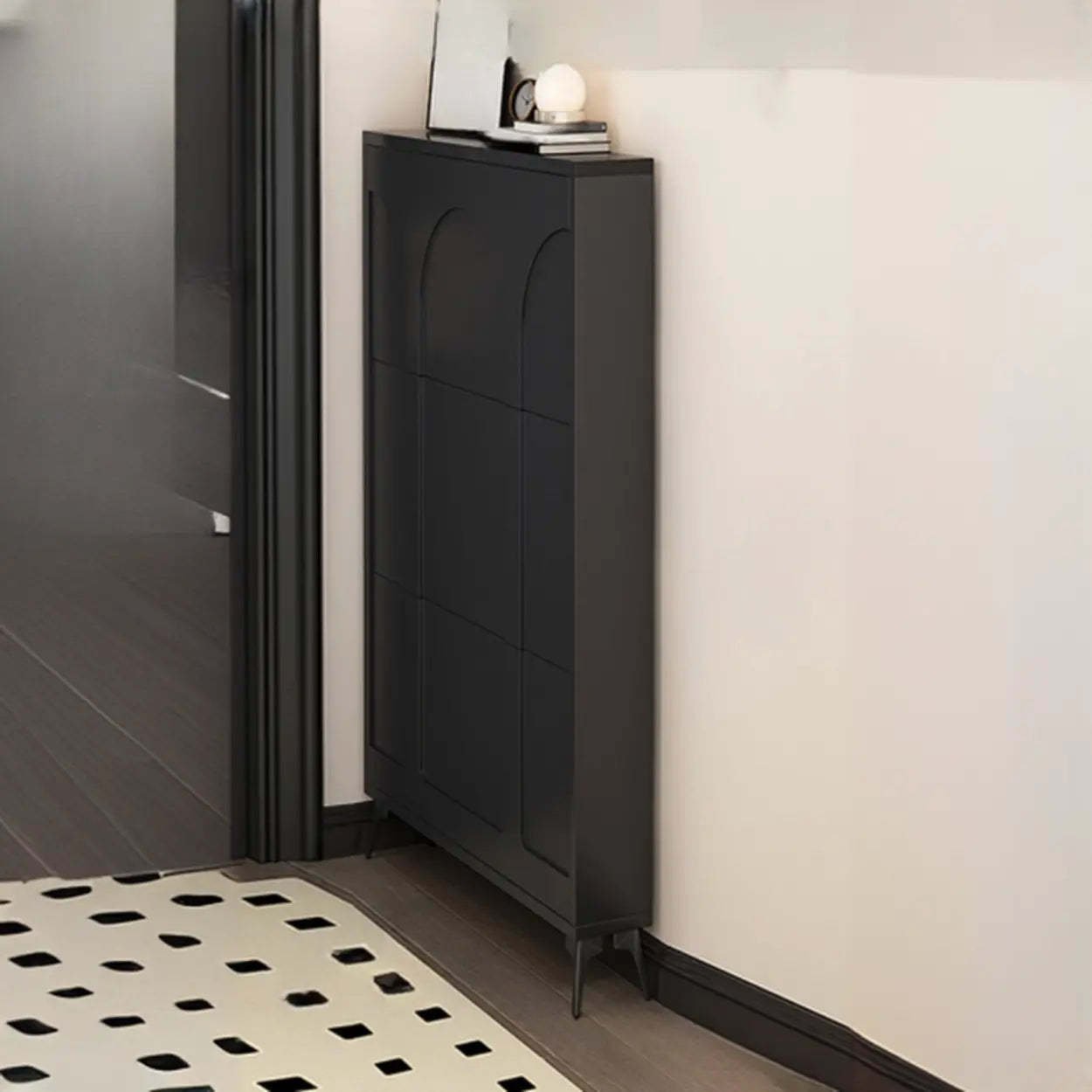 Modern Rectangular Metal Black Shoe Cabinet — White