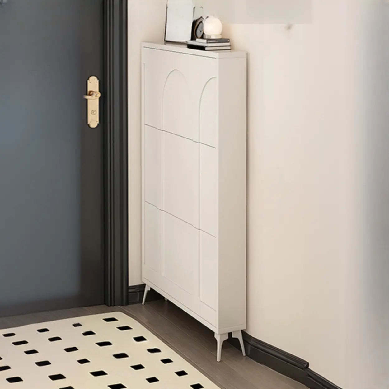 Black metal shoe rectangular shoe storage - modern — 23.6" L x 9.4" W x 46.5" H / White