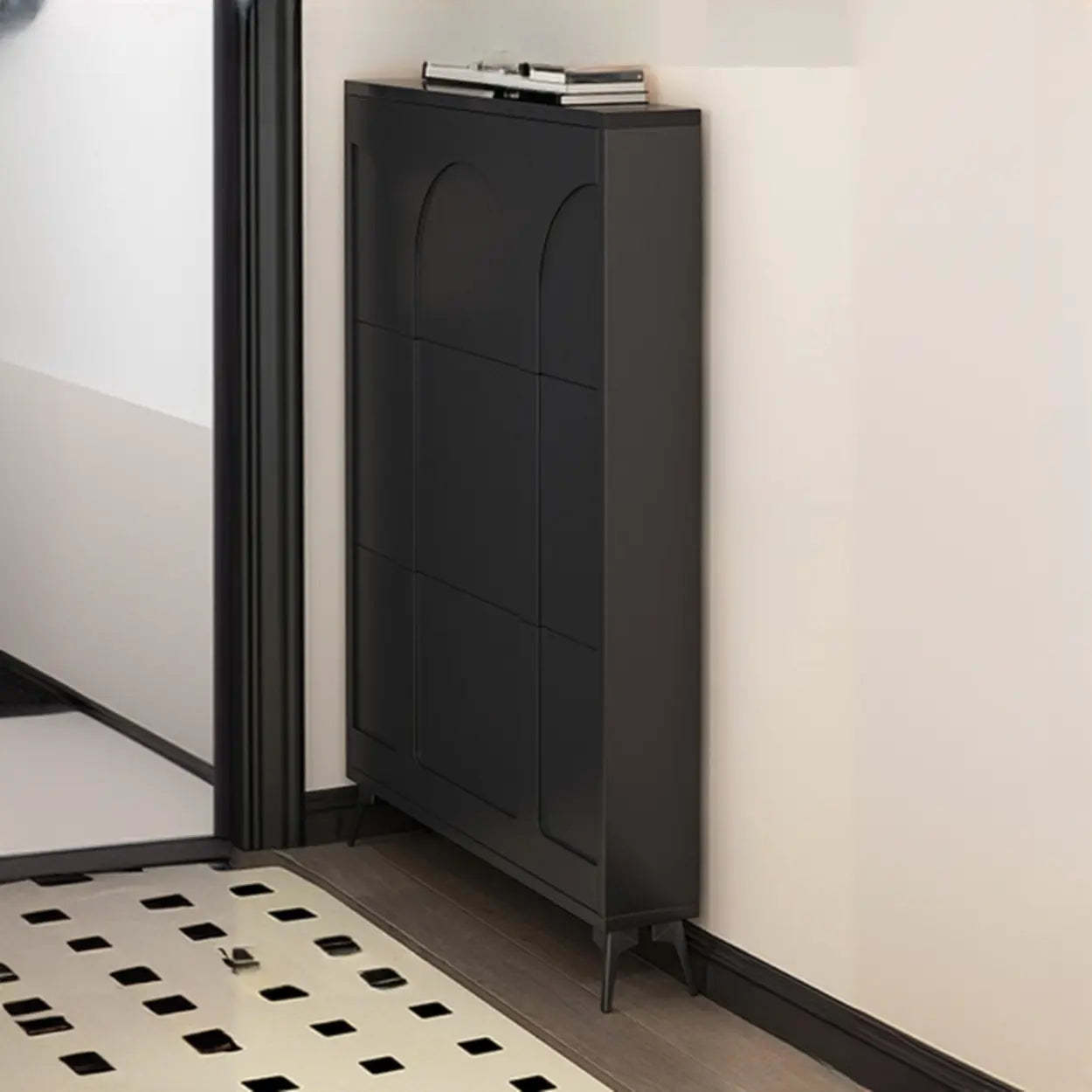 Modern Rectangular Metal Black Shoe Cabinet — White
