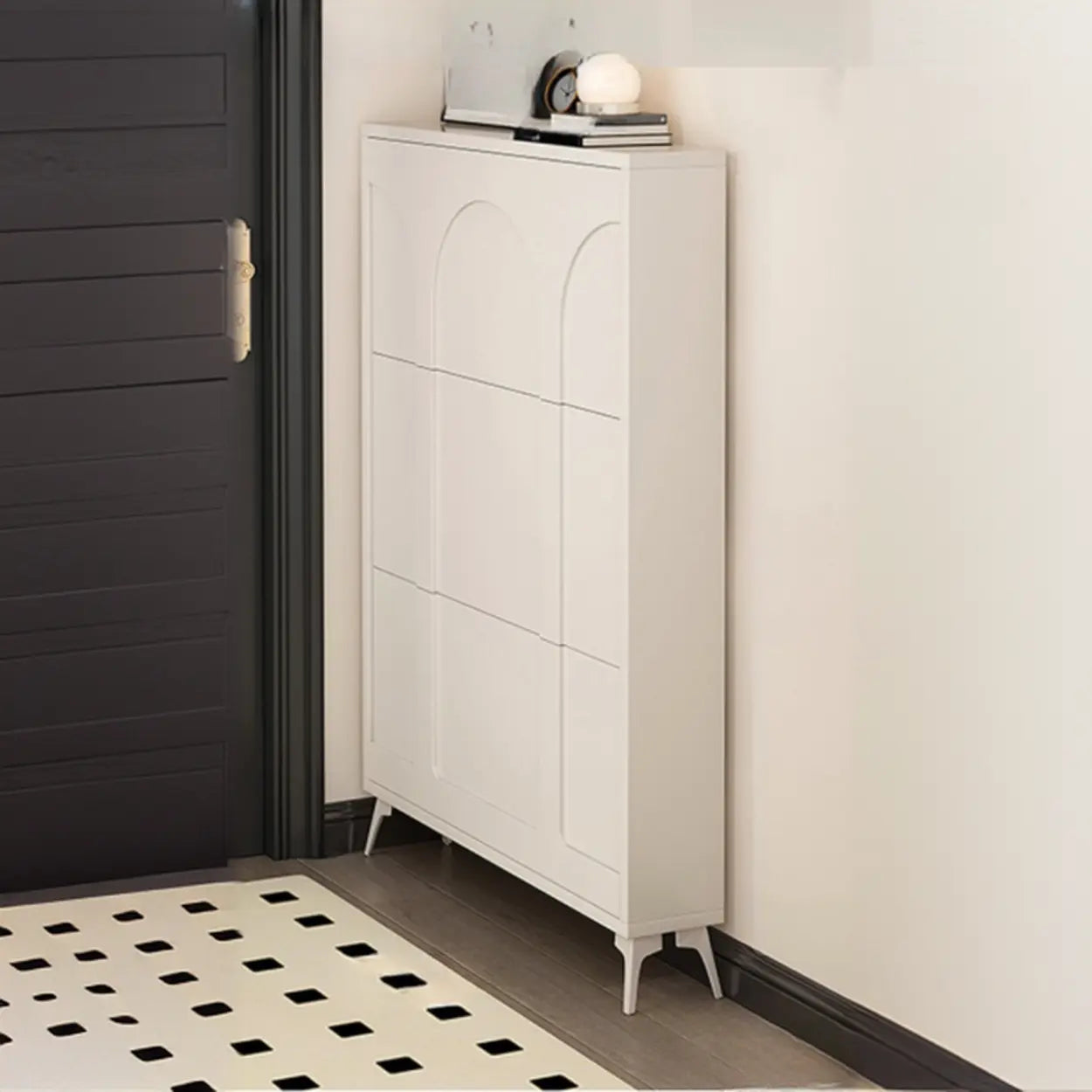 Modern Rectangular Metal Black Shoe Cabinet