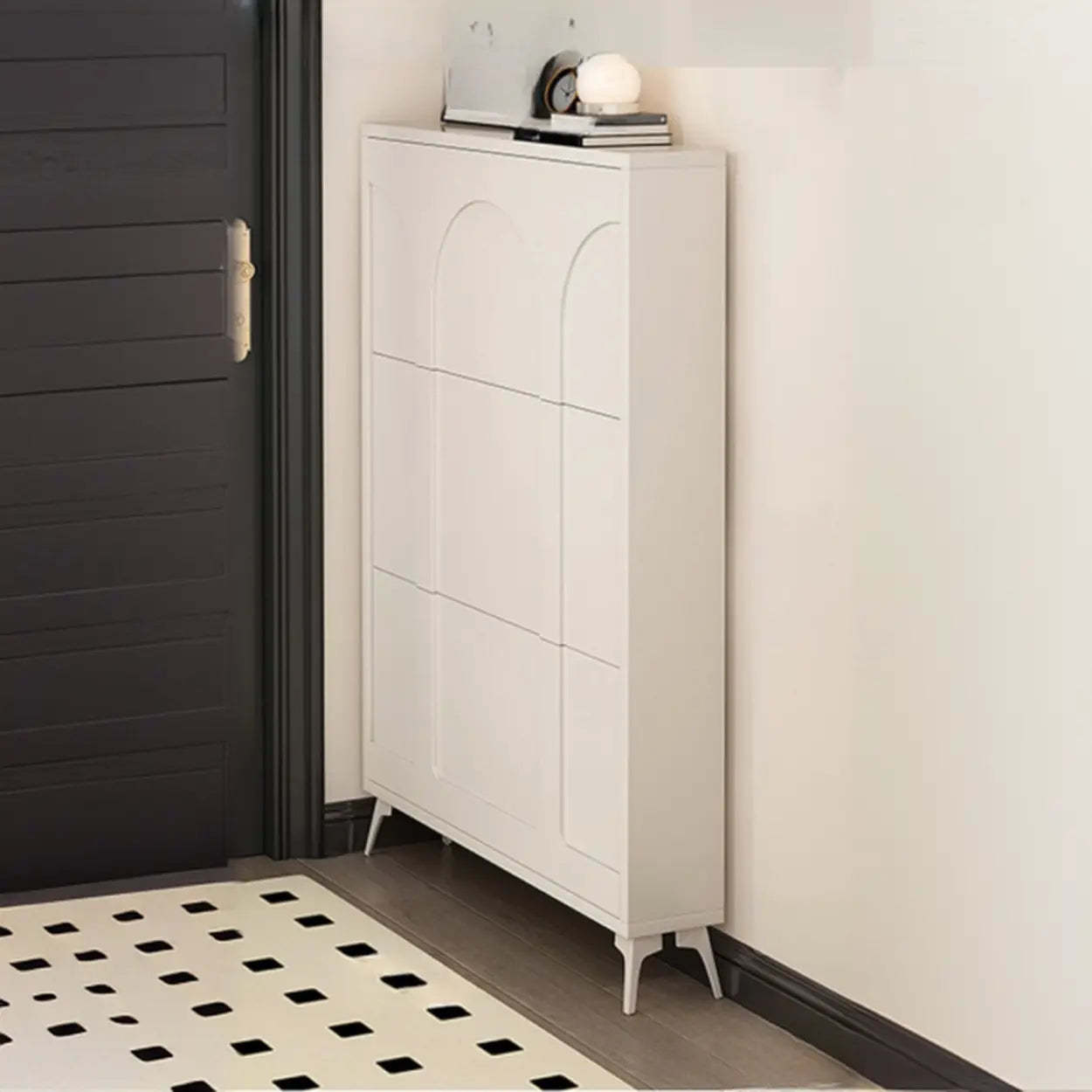 Modern Rectangular Metal Black Shoe Cabinet