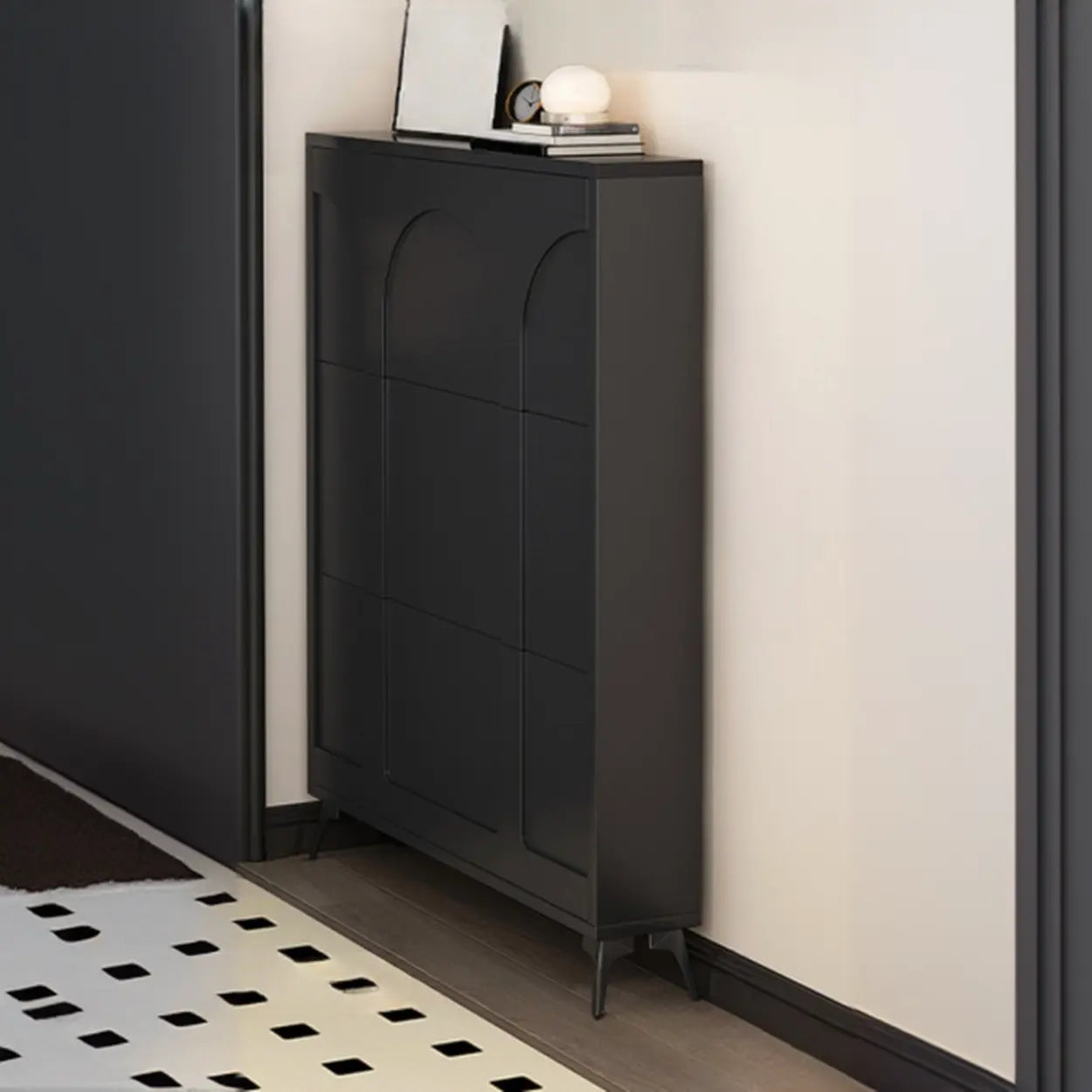 Modern Rectangular Metal Black Shoe Cabinet