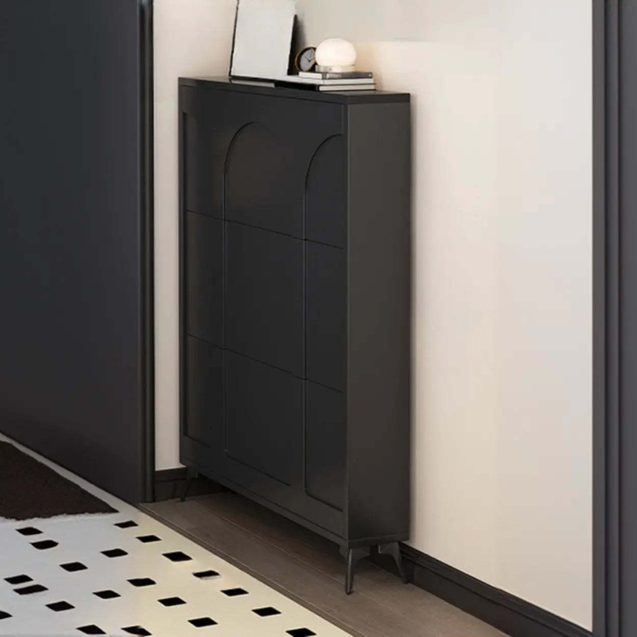 Modern Rectangular Metal Black Shoe Cabinet