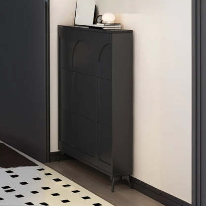 Modern Rectangular Metal Black Shoe Cabinet