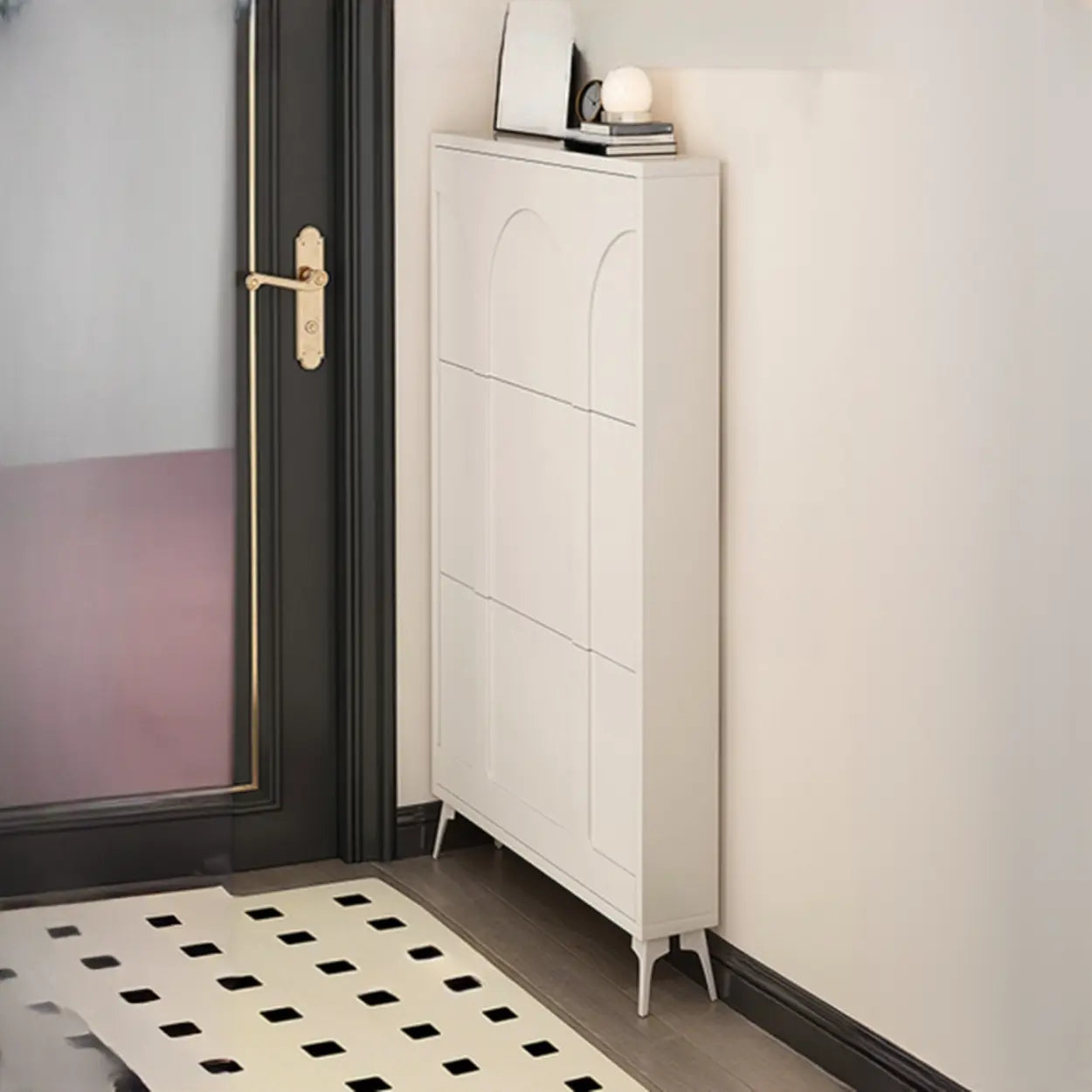 Modern Rectangular Metal Black Shoe Cabinet