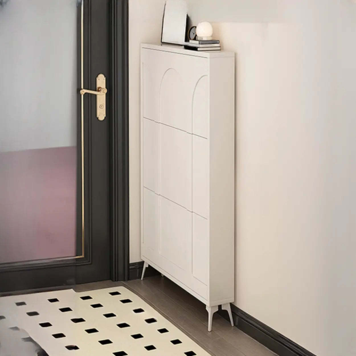 Modern Rectangular Metal Black Shoe Cabinet