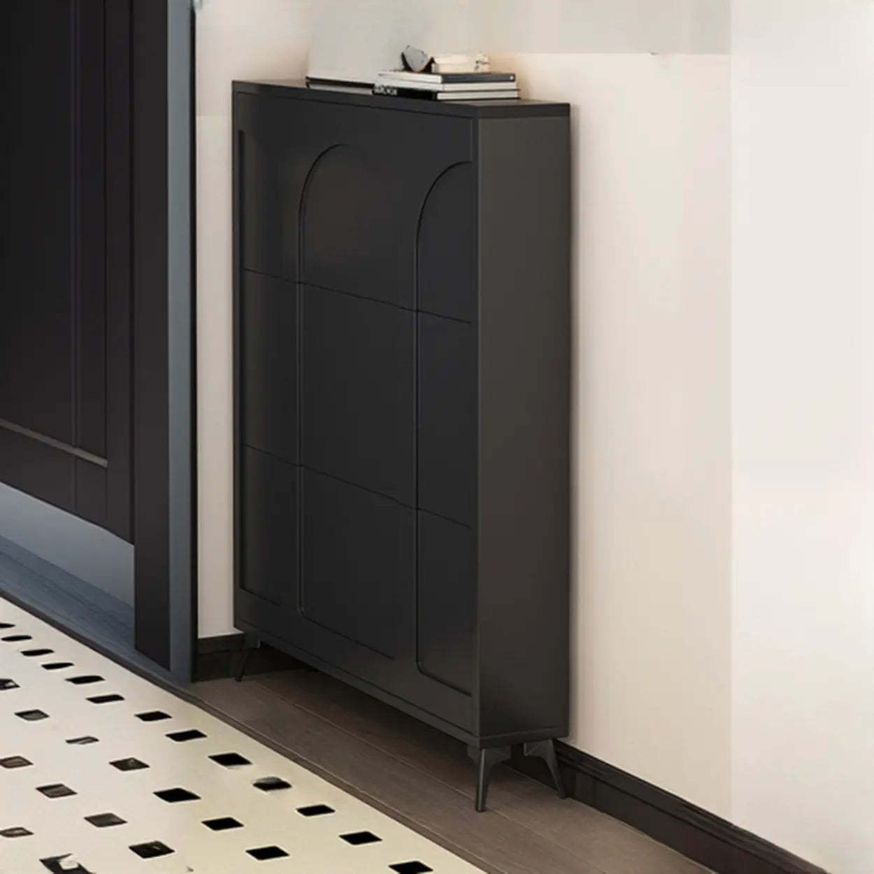 Modern Rectangular Metal Black Shoe Cabinet