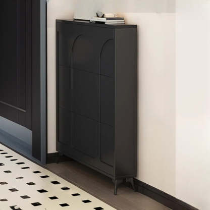 Modern Rectangular Metal Black Shoe Cabinet