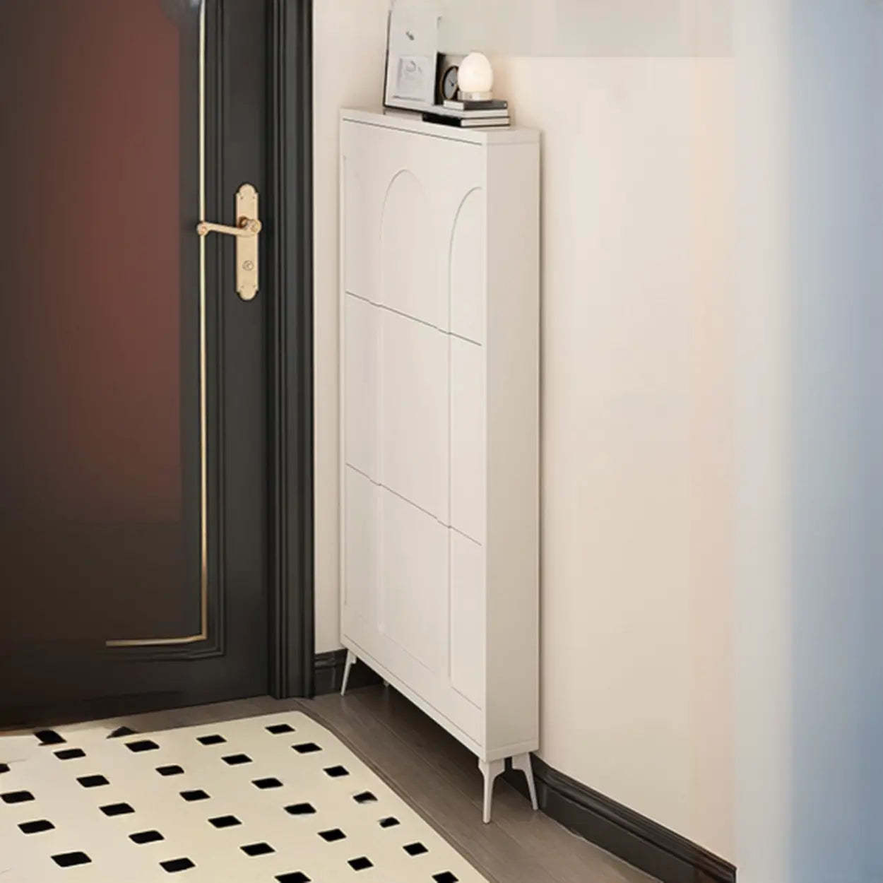 Modern Rectangular Metal Black Shoe Cabinet