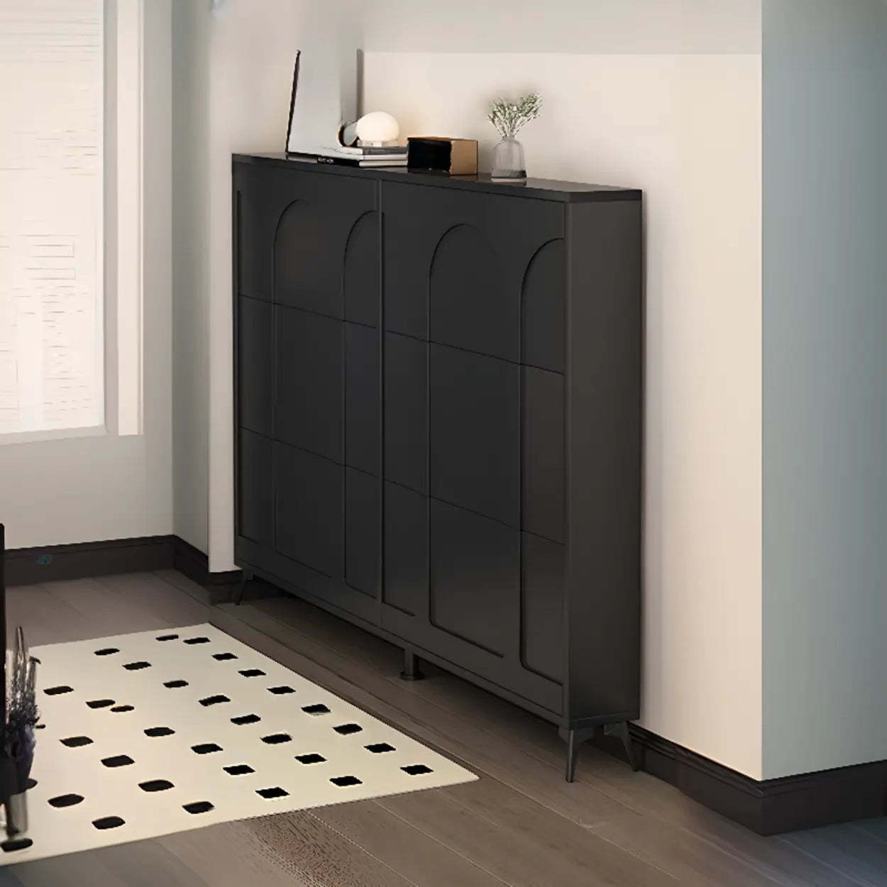 Modern Rectangular Metal Black Shoe Cabinet — White