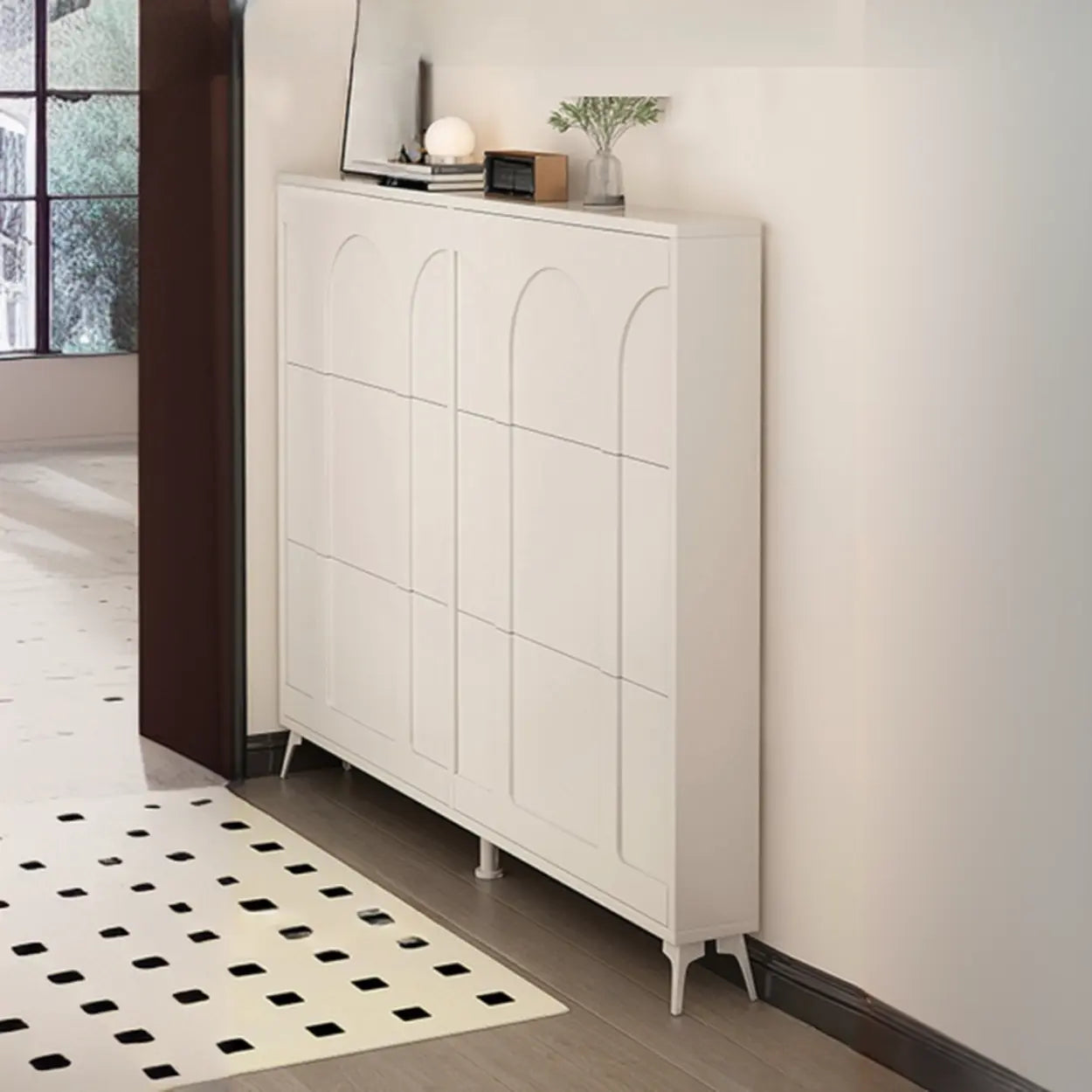 Modern Rectangular Metal Black Shoe Cabinet — White