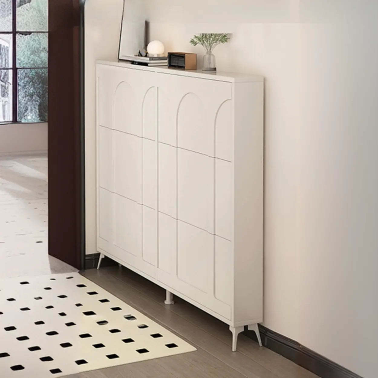 Modern Rectangular Metal Black Shoe Cabinet — White