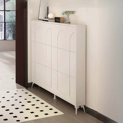 Modern Rectangular Metal Black Shoe Cabinet — White