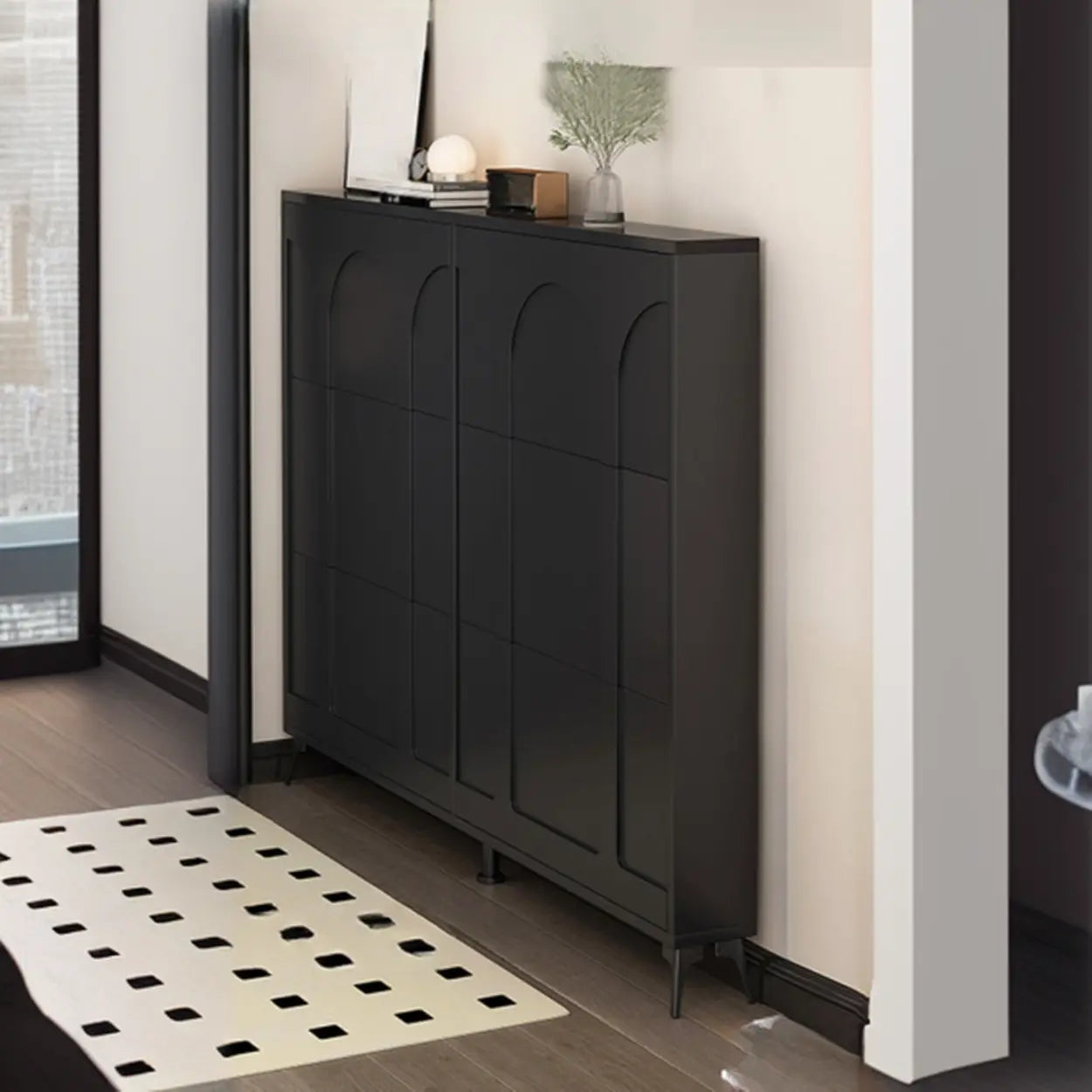 Modern Rectangular Metal Black Shoe Cabinet — White