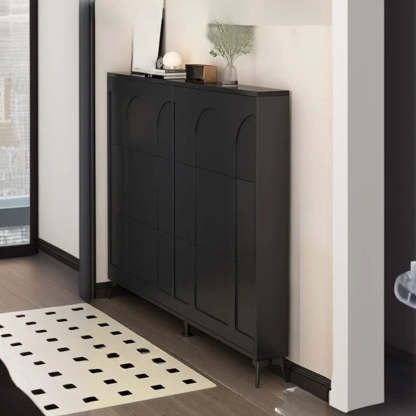 Modern Rectangular Metal Black Shoe Cabinet — White