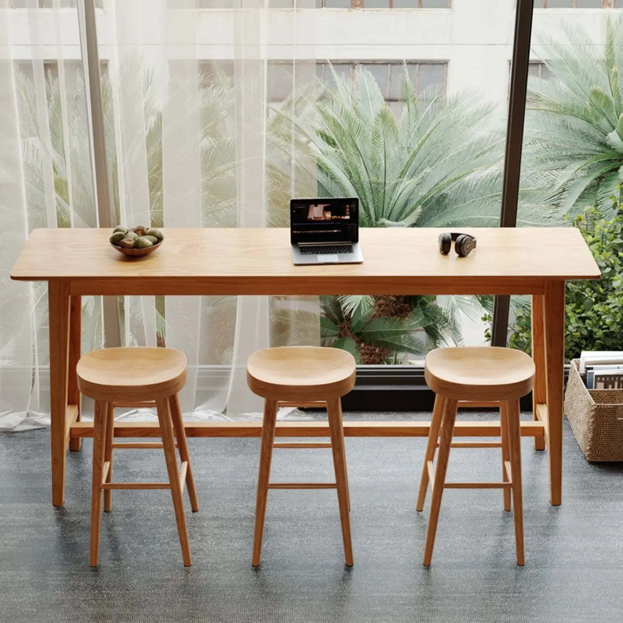 Rectangular Wood Bar Table with Footrest
