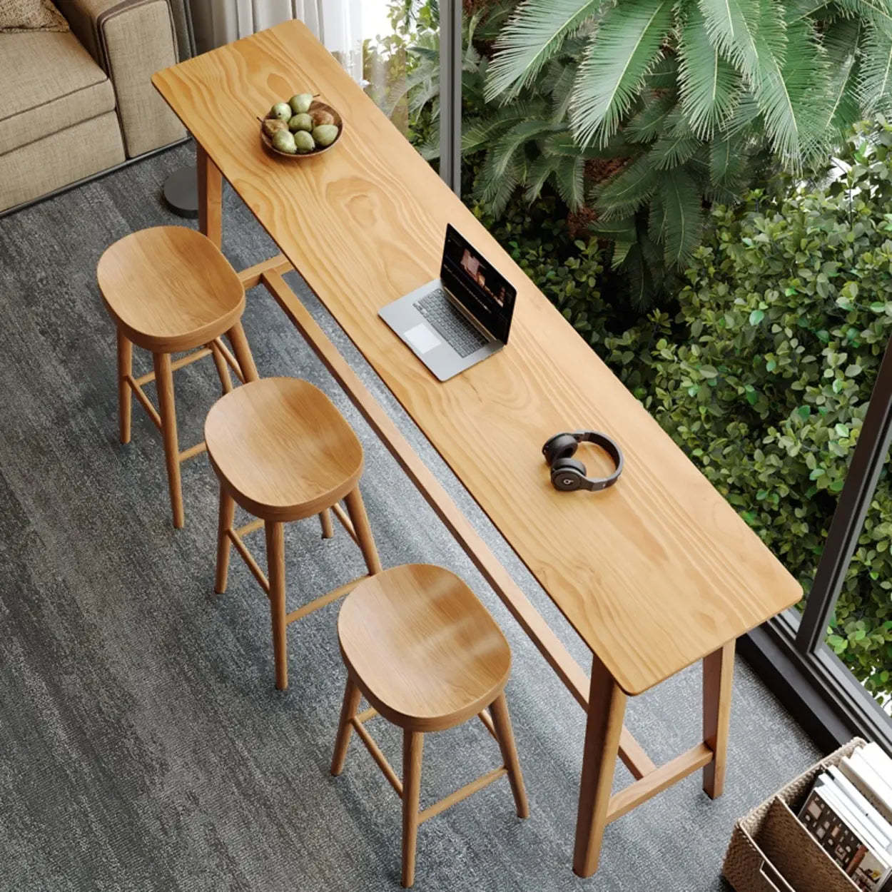 Rectangular Wood Bar Table with Footrest
