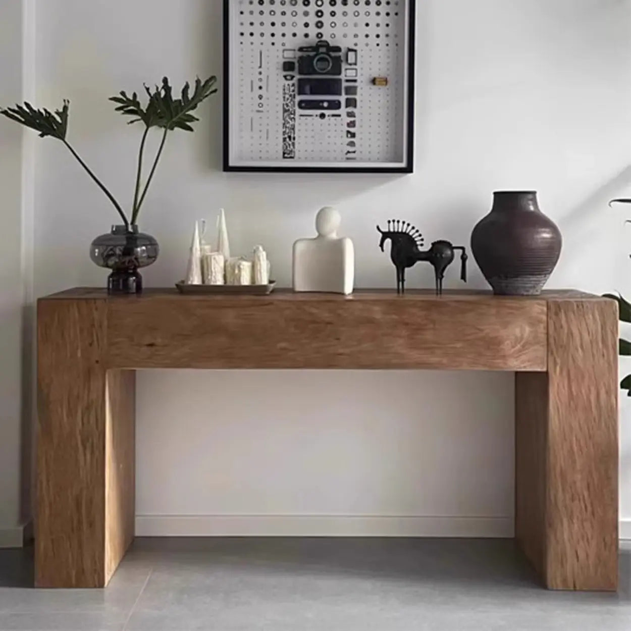 Modern Rectangular Pine Sled-Base Console Table