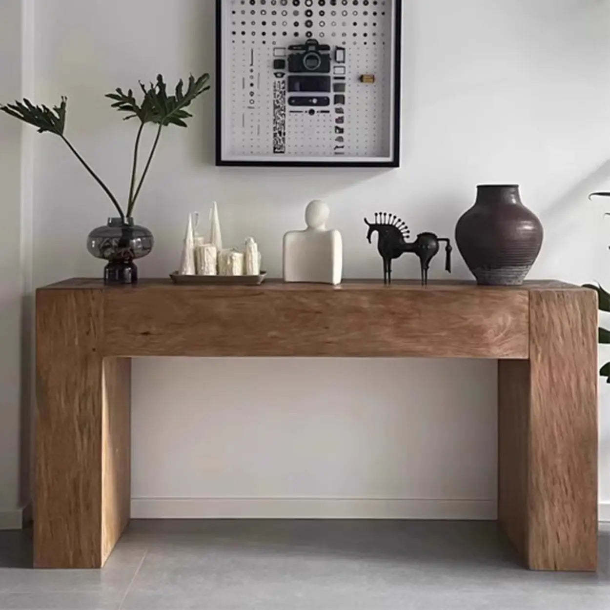 Modern Rectangular Pine Sled-Base Console Table