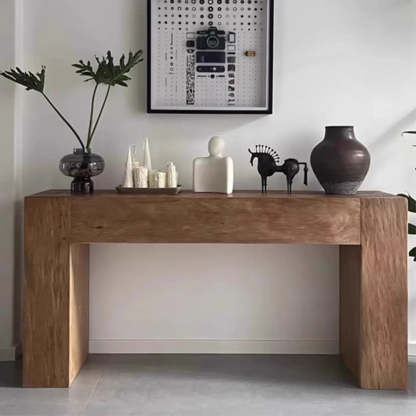 Modern Rectangular Pine Sled-Base Console Table