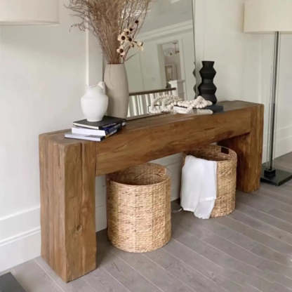 Modern Rectangular Pine Sled-Base Console Table