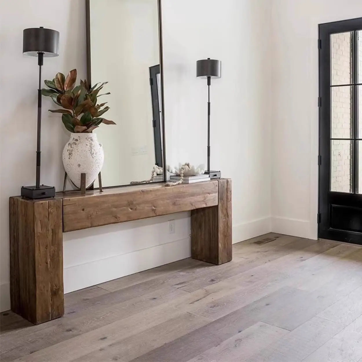Modern Rectangular Pine Sled-Base Console Table