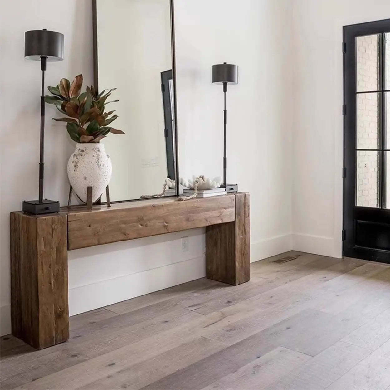 Modern Rectangular Pine Sled-Base Console Table