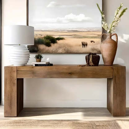 Modern Rectangular Pine Sled-Base Console Table