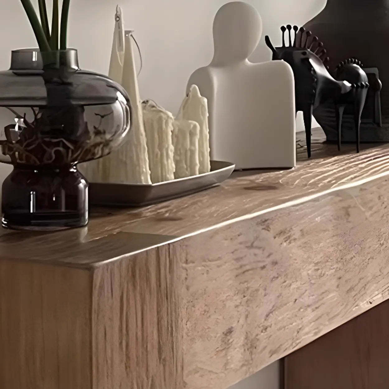 Modern Rectangular Pine Sled-Base Console Table