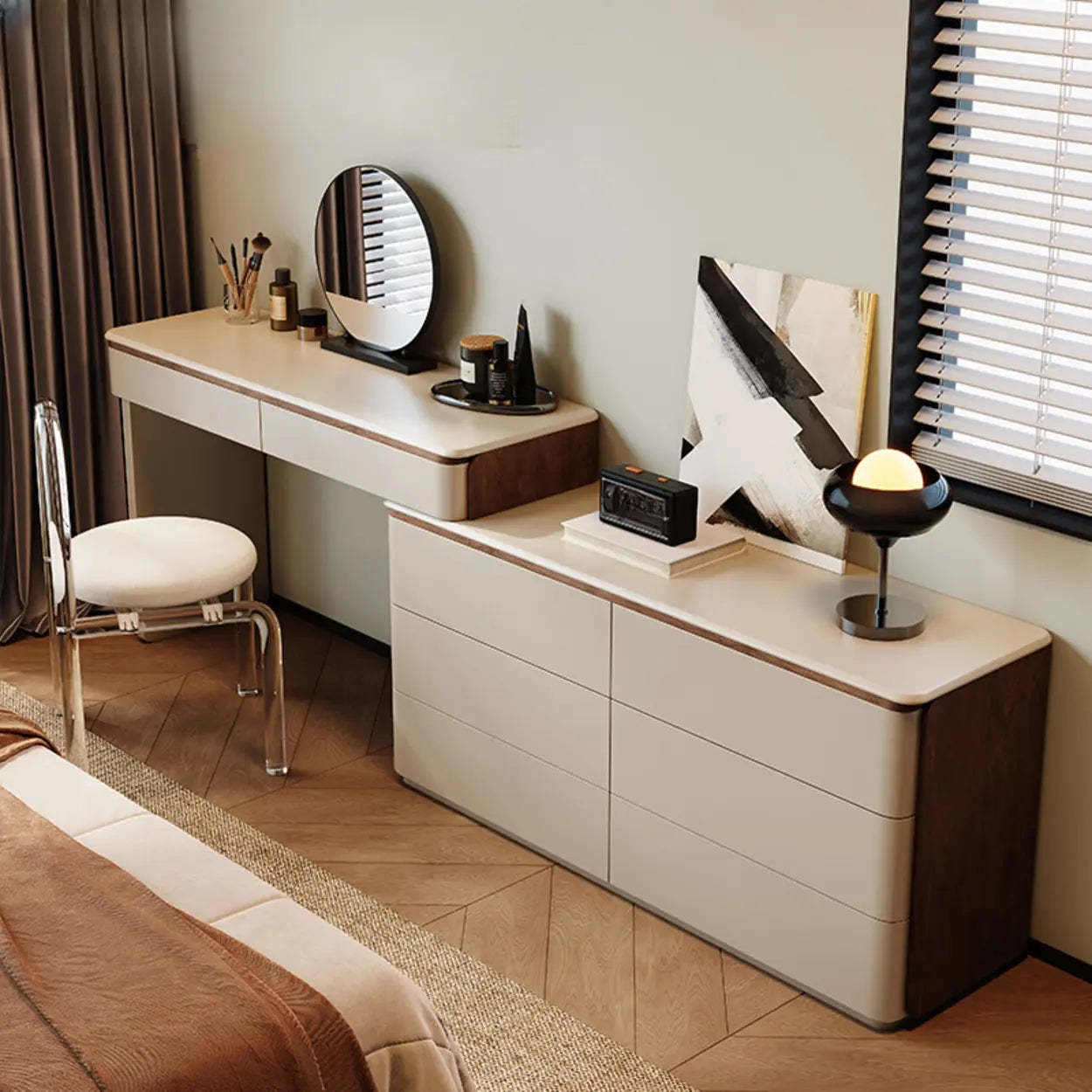 Modern Rectangular Polymer Gray Mirror Makeup Vanity
