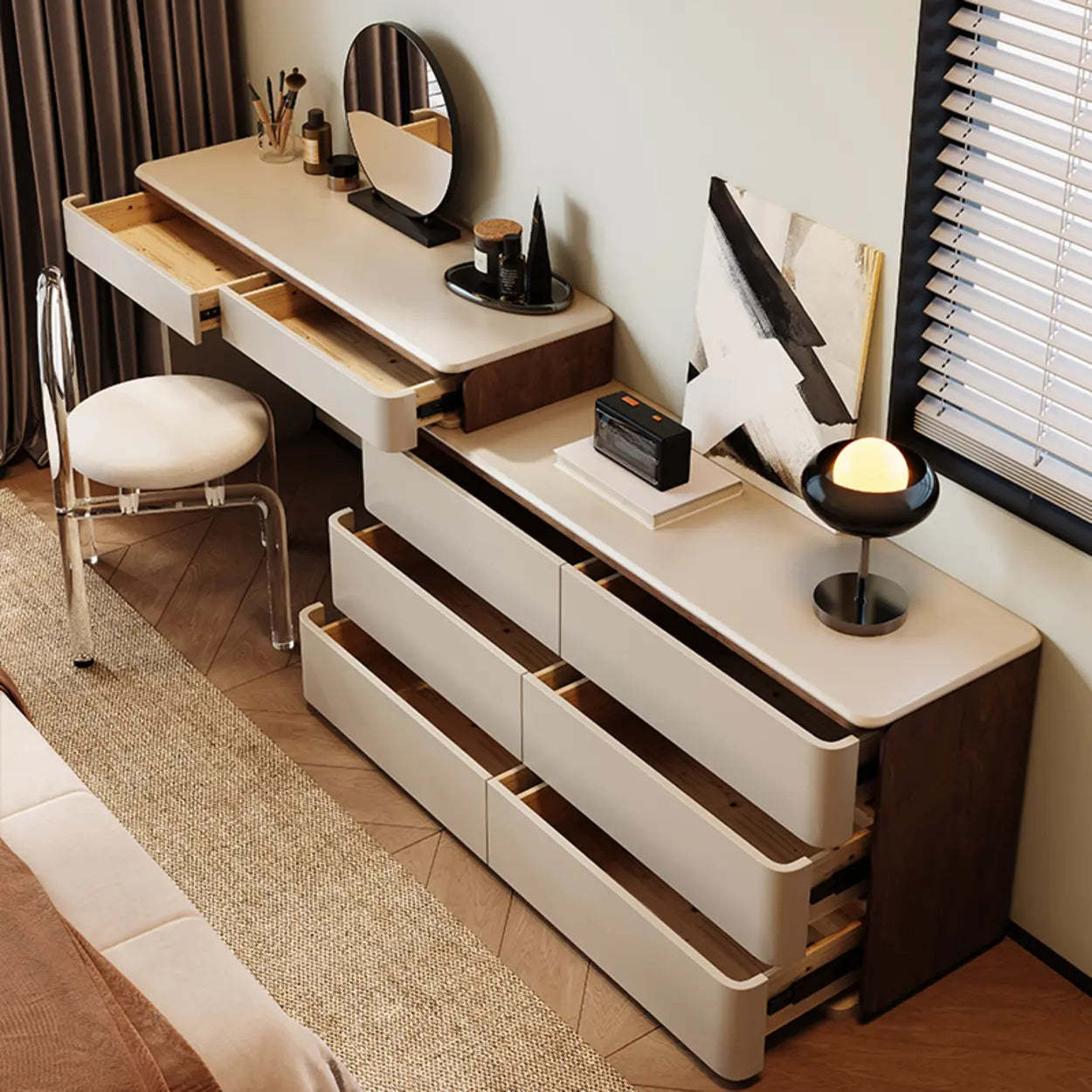 Modern Rectangular Polymer Gray Mirror Makeup Vanity