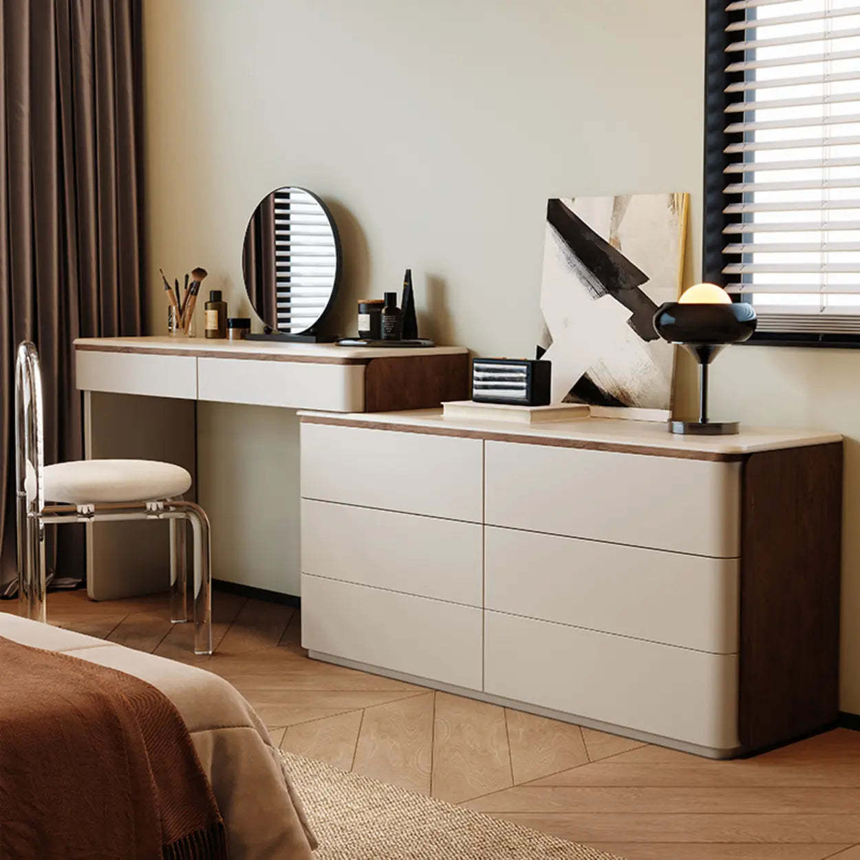Modern Rectangular Polymer Gray Mirror Makeup Vanity
