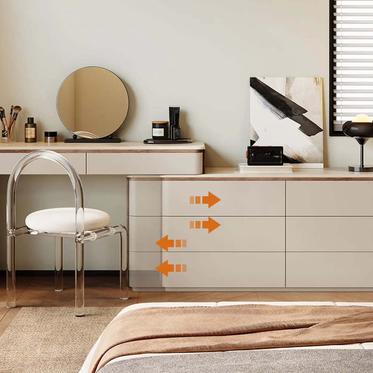 Modern Rectangular Polymer Gray Mirror Makeup Vanity