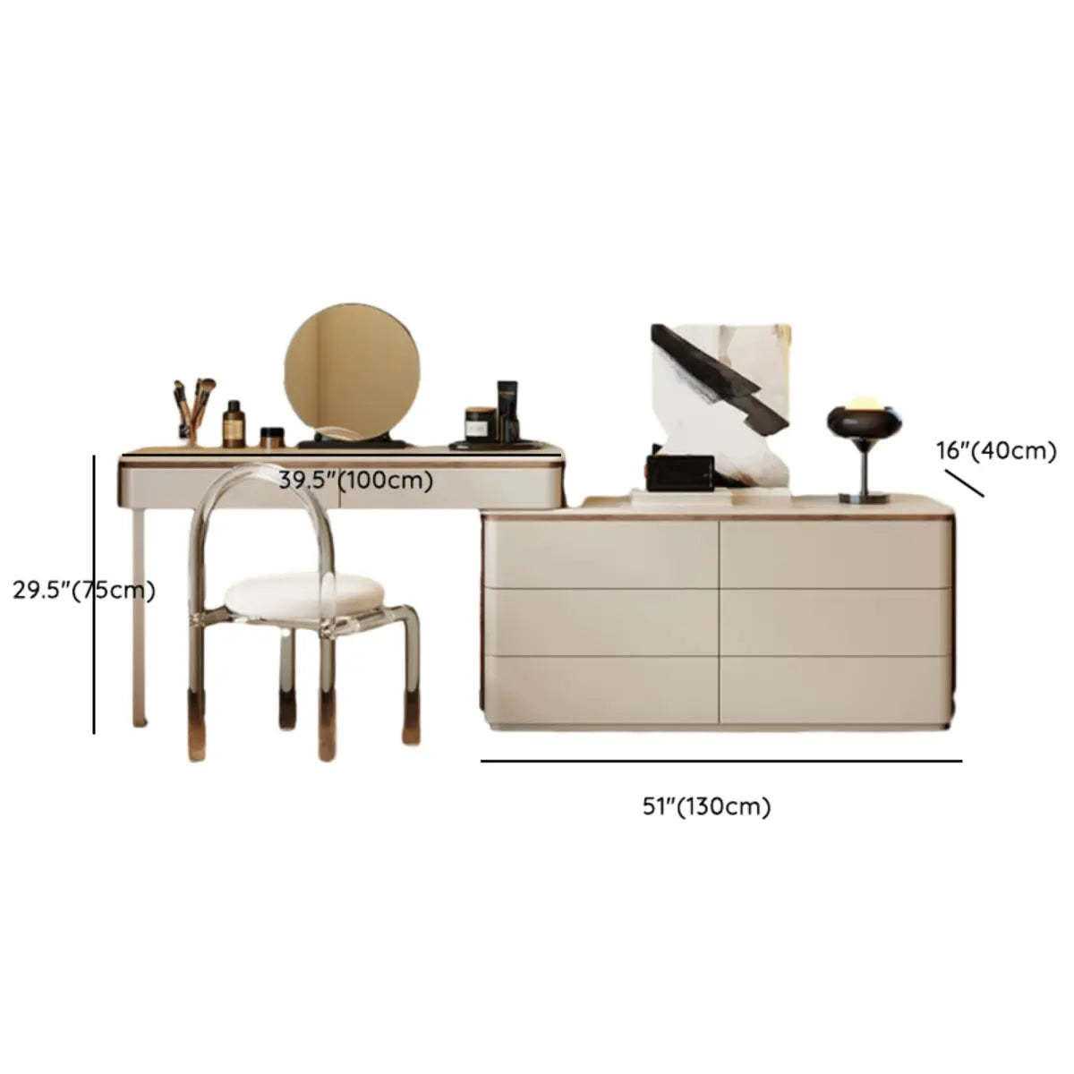 Modern Rectangular Polymer Gray Mirror Makeup Vanity