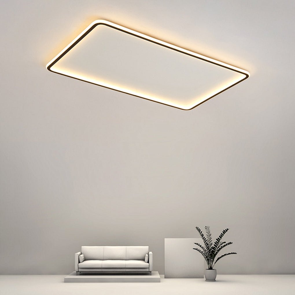 Modern Rectangular Black Flush Mount with Edge and Remote