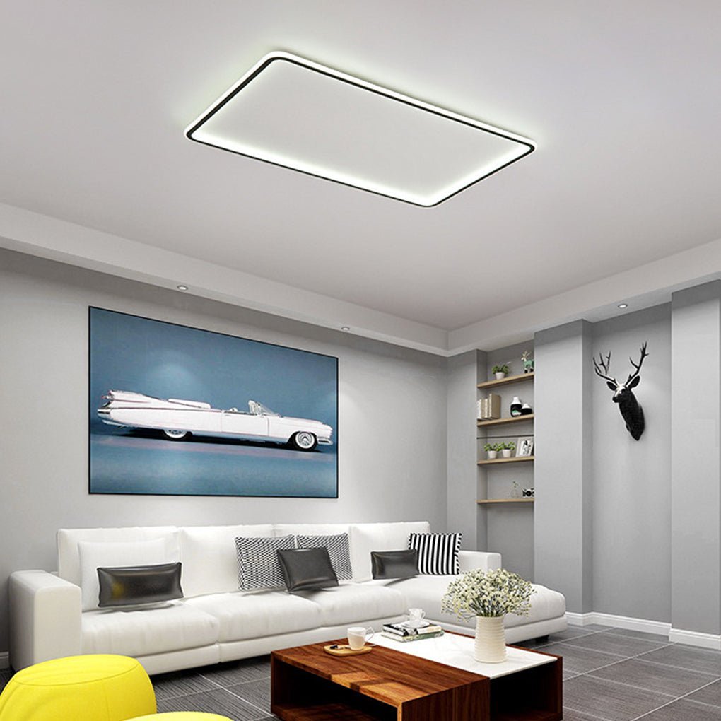 Modern Rectangular Black Flush Mount with Edge and Remote