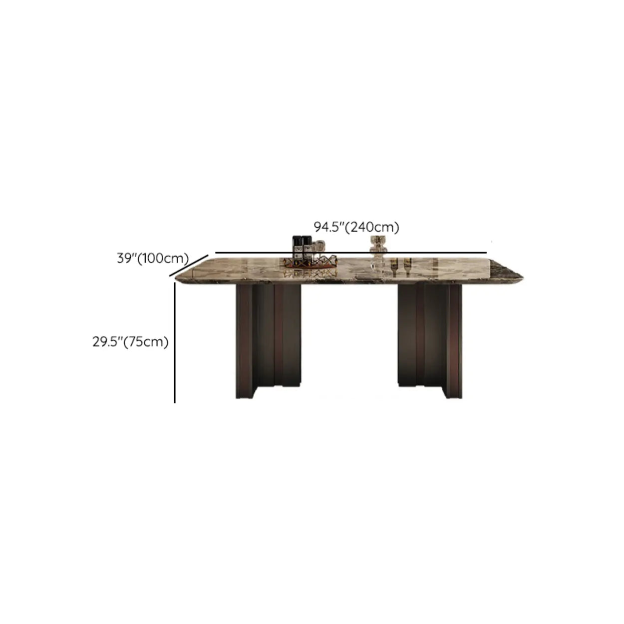 Modern Rectangular Stone Black Metal Dining Table