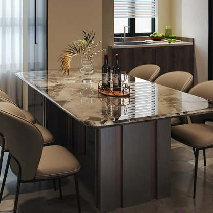Modern Rectangular Stone Black Metal Dining Table — Table Only