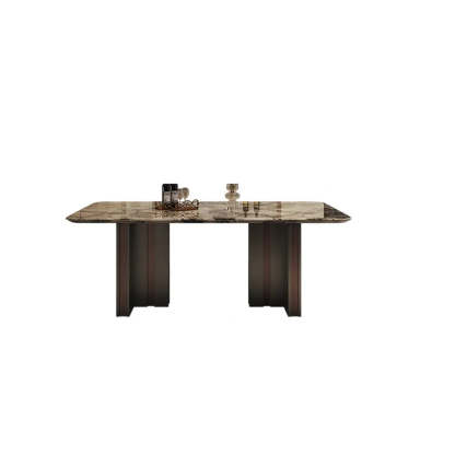 Modern Rectangular Stone Black Metal Dining Table — Table Only