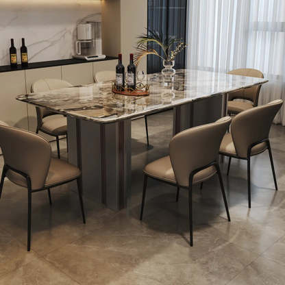 Modern Rectangular Stone Black Metal Dining Table — Table Only