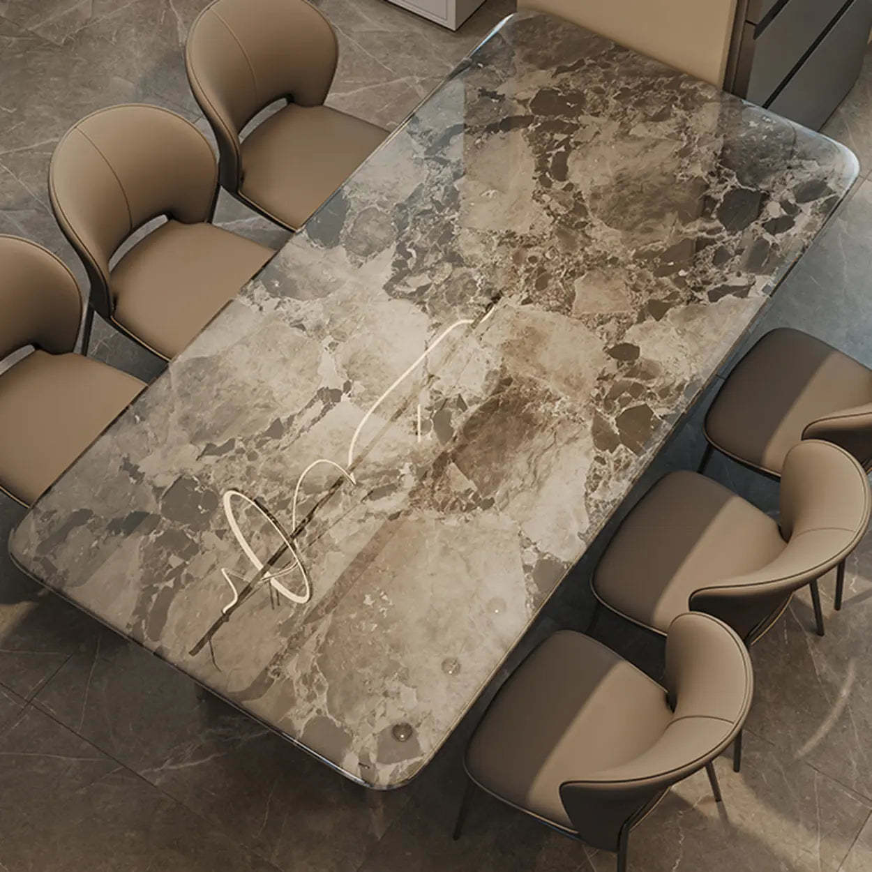 Modern Rectangular Stone Black Metal Dining Table — Table Only