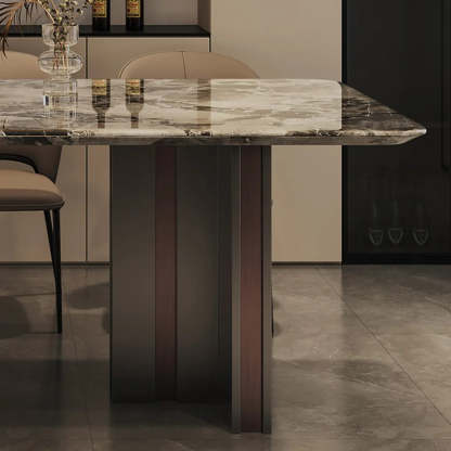 Modern Rectangular Stone Black Metal Dining Table — Table Only