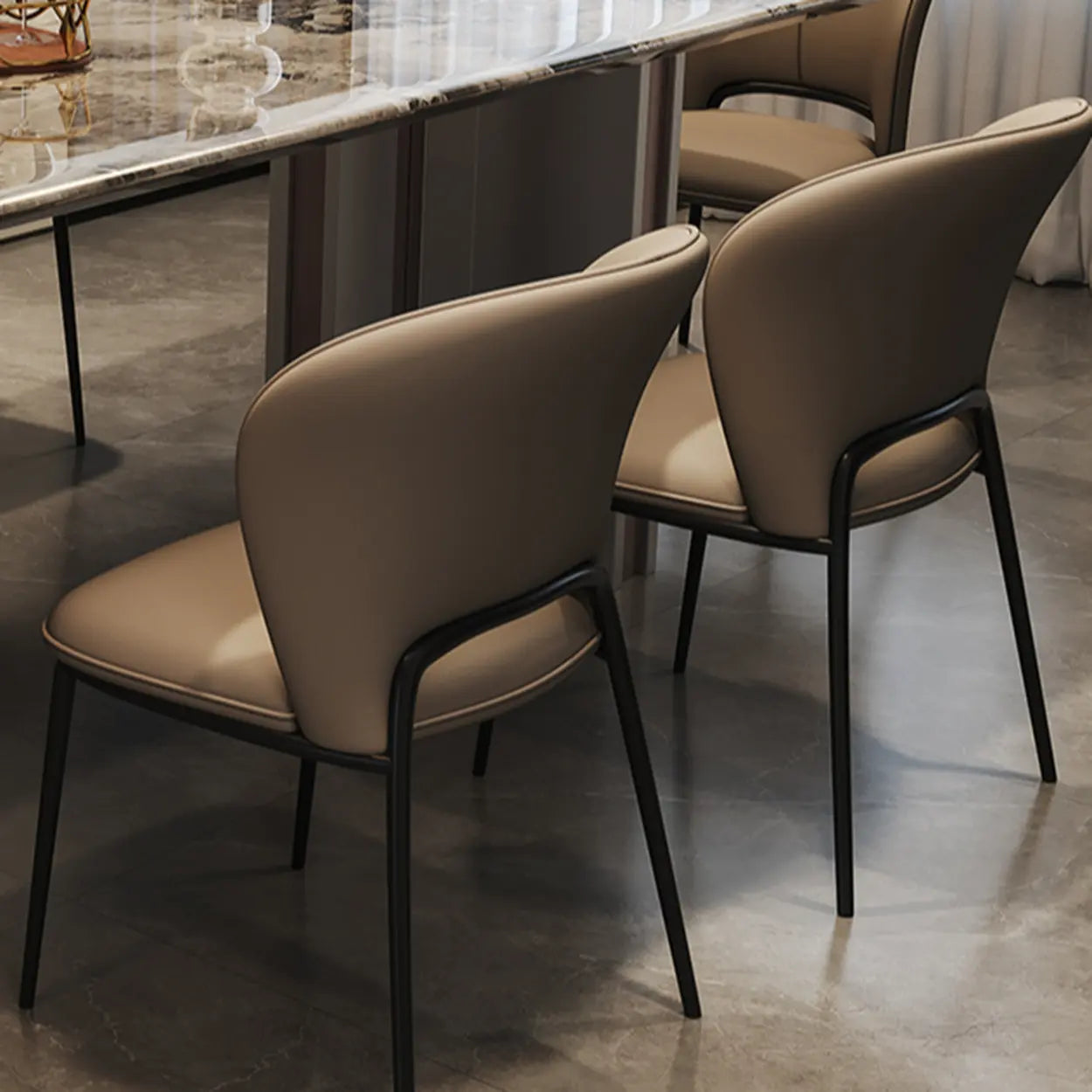 Modern Rectangular Stone Black Metal Dining Table