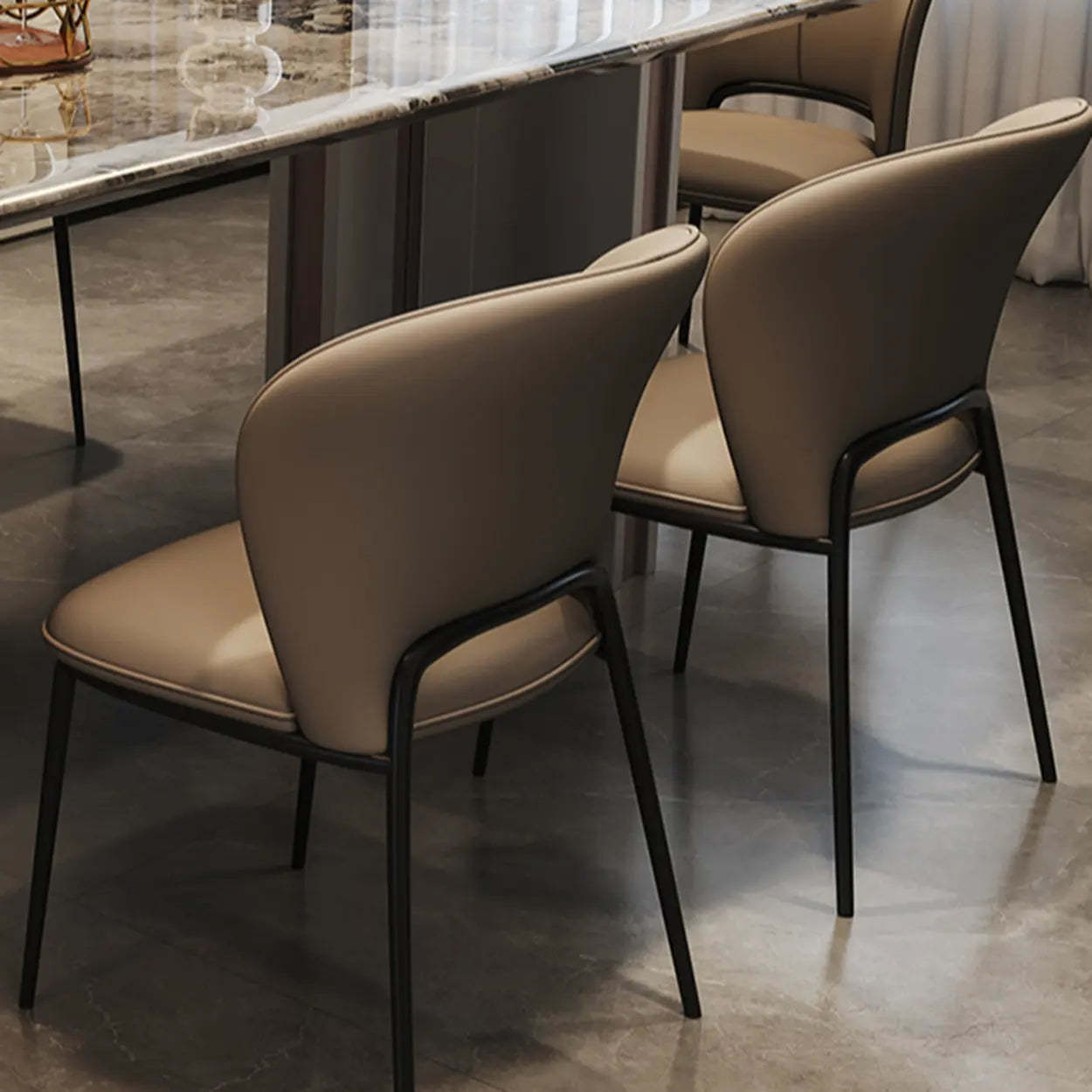 Modern Rectangular Stone Black Metal Dining Table