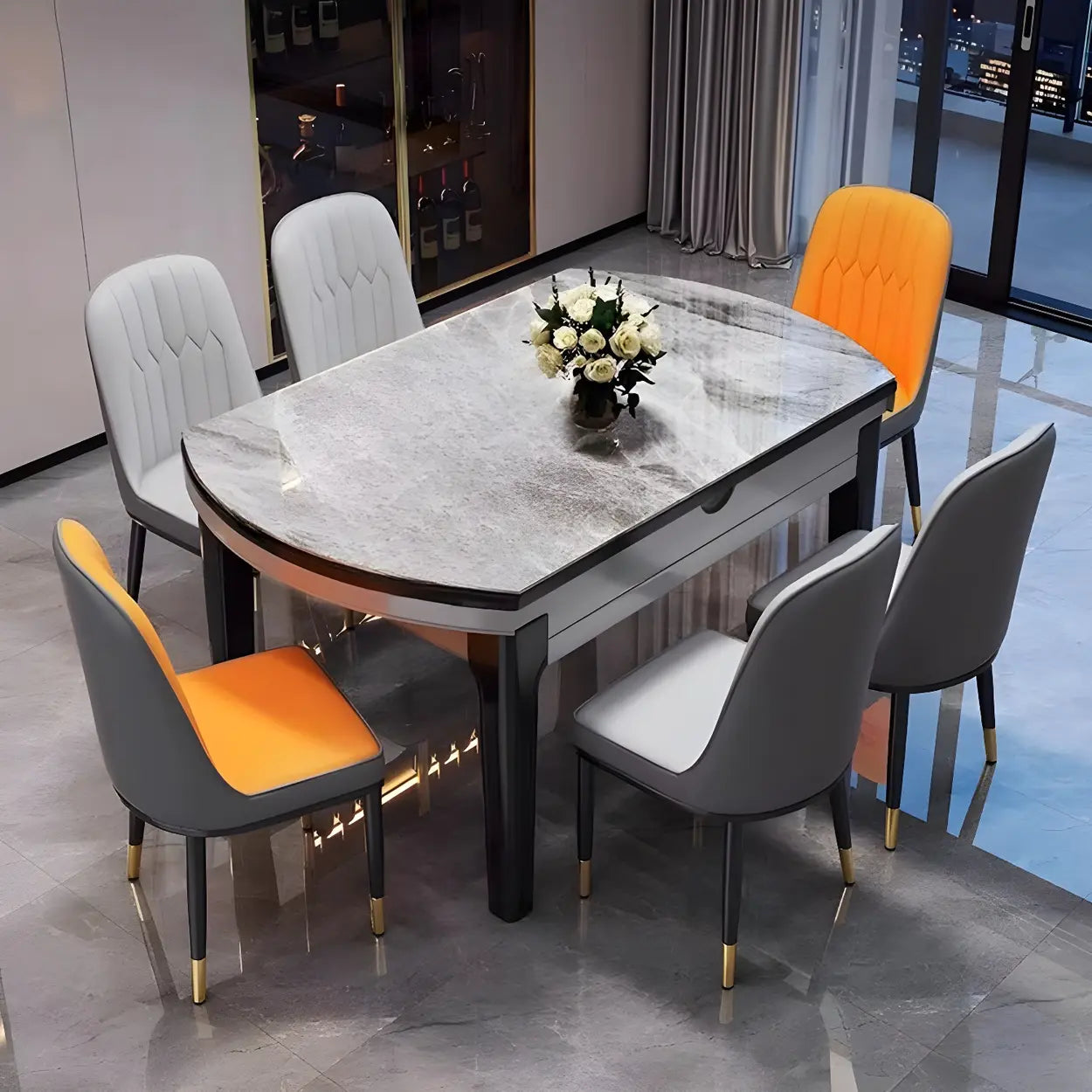 Modern Rectangular Stone Dining Table — White / Table Only