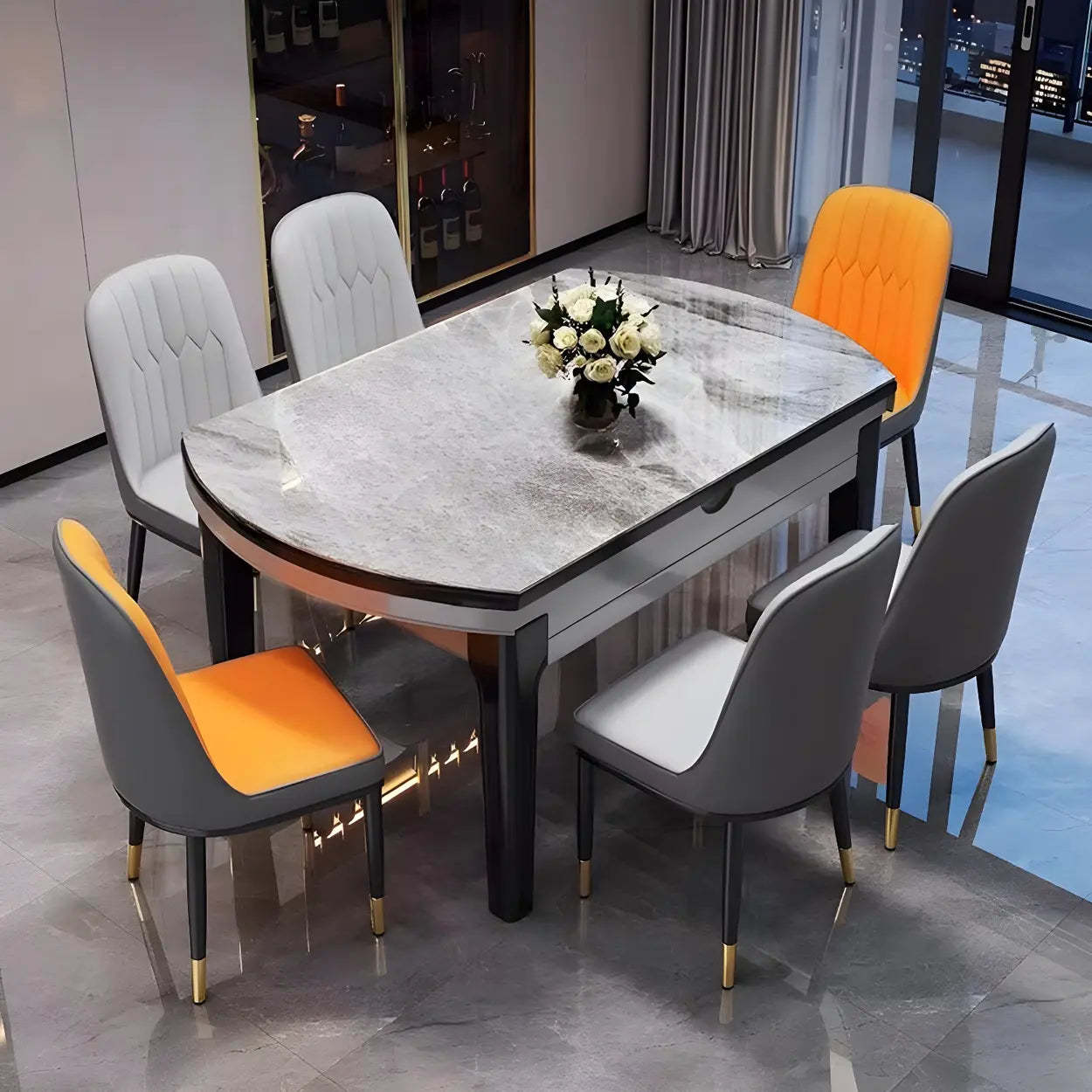 Modern Rectangular Stone Dining Table — White / Table Only