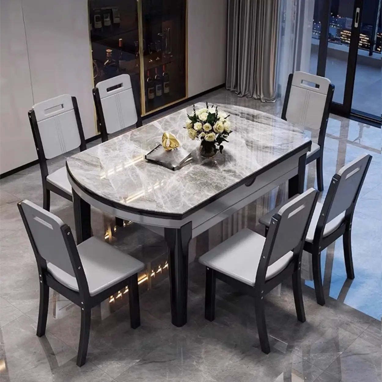 Modern Rectangular Stone Dining Table — White / Table Only