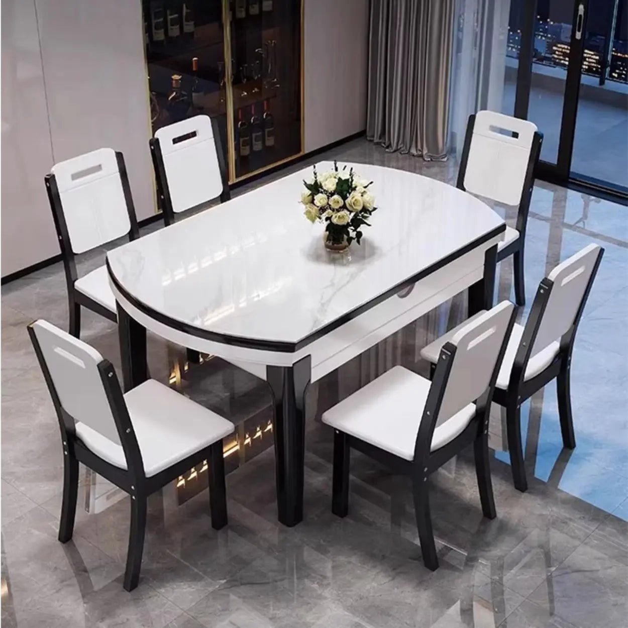 Modern Rectangular Stone Dining Table — White / Table Only
