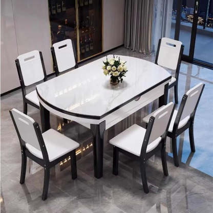Modern Rectangular Stone Dining Table — White / Table Only