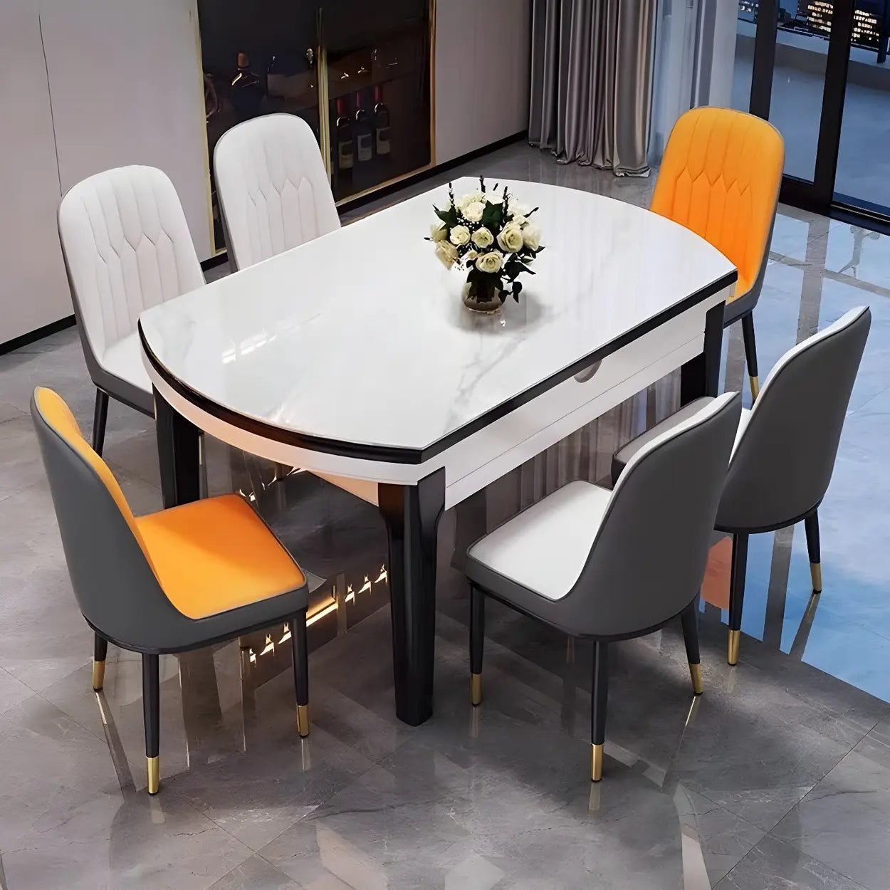 Modern Rectangular Stone Dining Table — Gray / Table Only